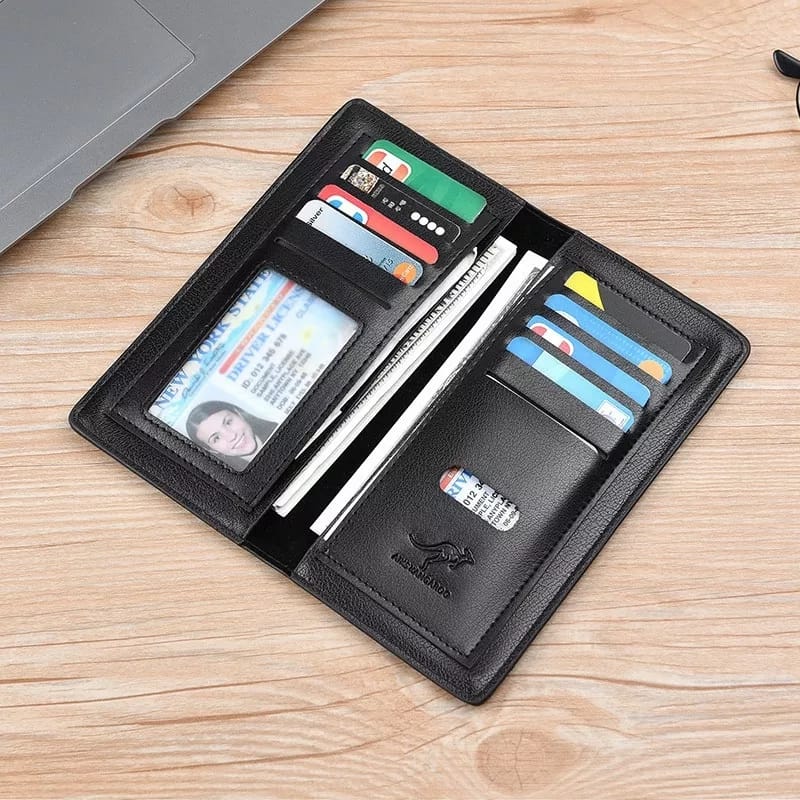 Kangaroo Long Bifold Wallet with RFID Protection – Slim Stylish Wallet for Men & Women Black